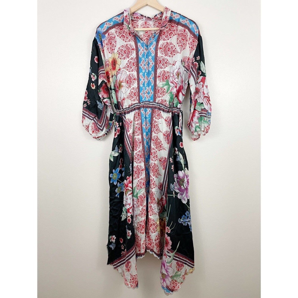 NWT Johnny Was Geana Patsy Silk Dress Slip Asymmetric Midi Size Small $515